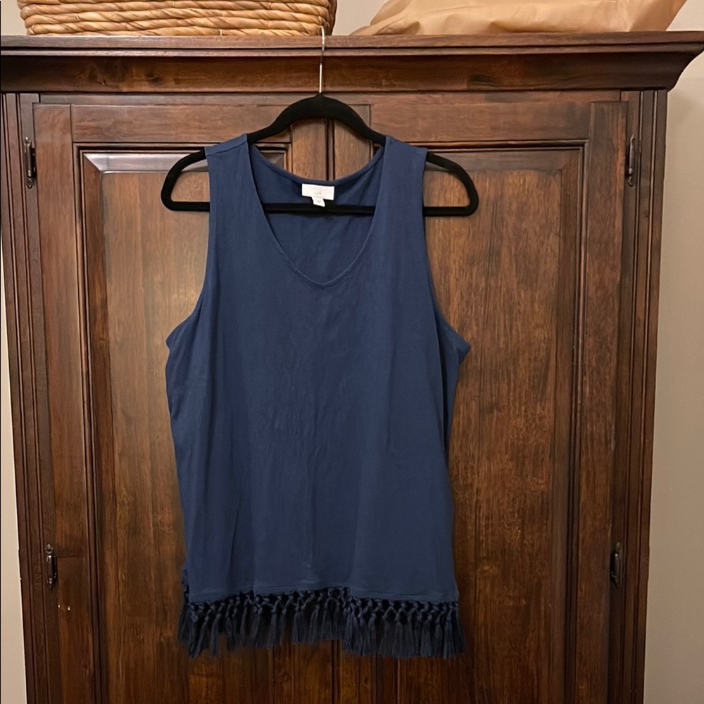 J. Jill Blue Sleeveless Tank Top with Fringe